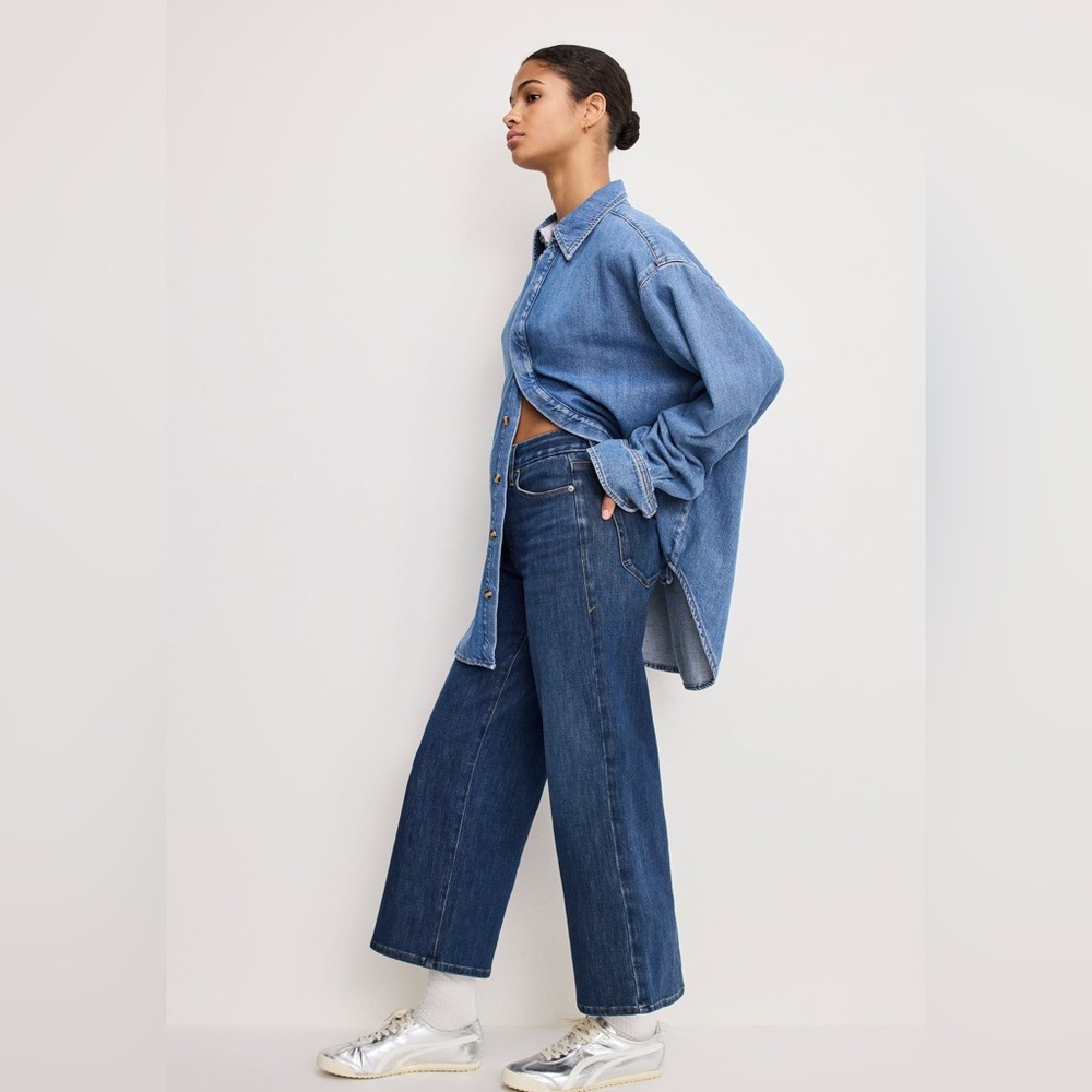 Good American Palazzo Crop Blue Wide Leg Denim - Picture 2 of 10